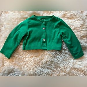 Carter’s green long sleeve cardigan with little pink bows, 12m